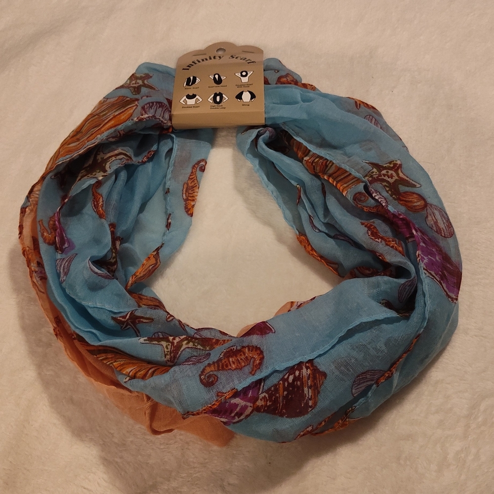 NWT! Sea Life Infinity Scarf - Blue and Orange